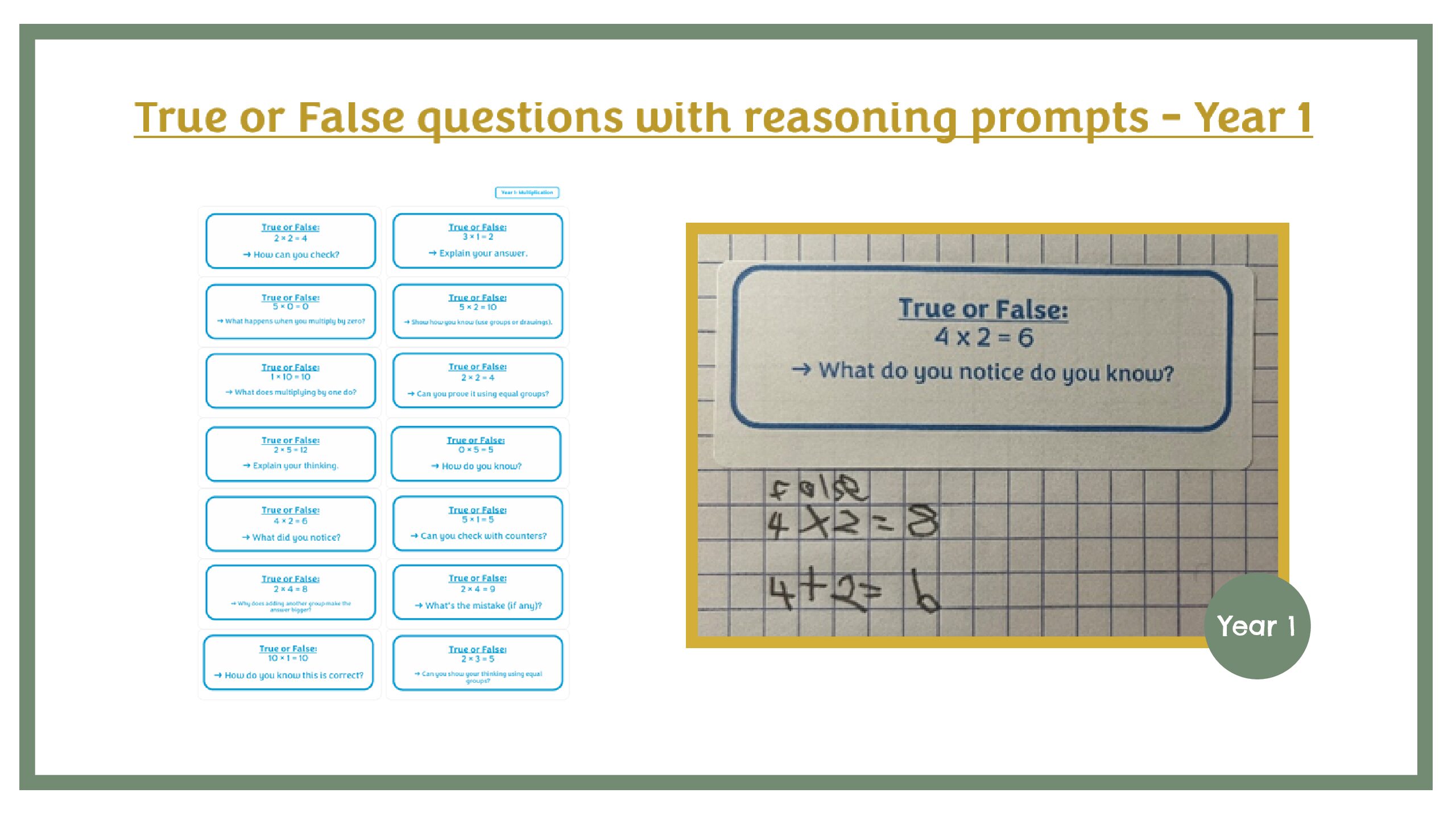 True of False Questions with Reasoning Prompts Year 1