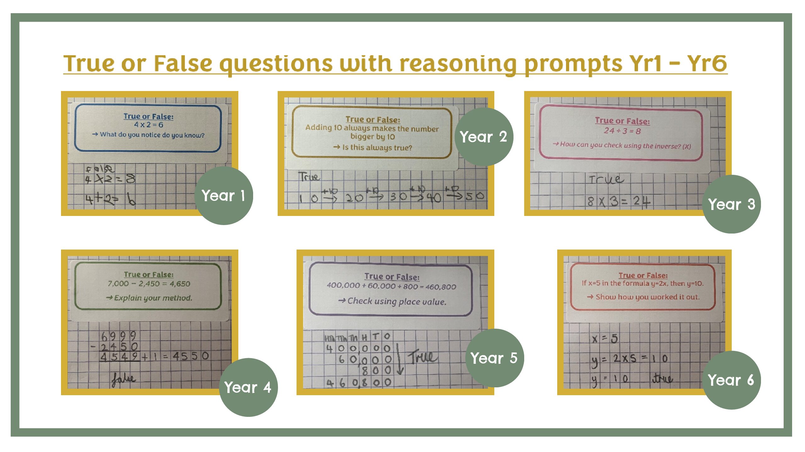 True of False Questions with Reasoning Prompts Yr 1 - Yr 6
