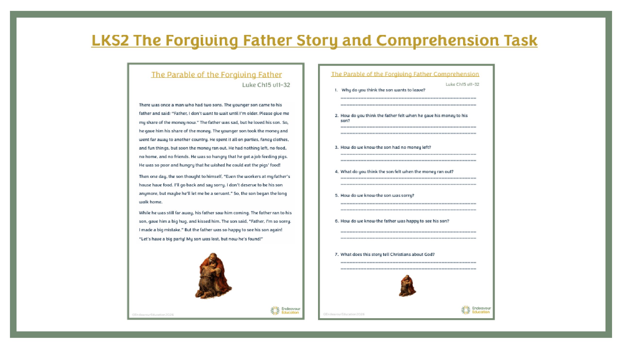 LKS2 The Forgiving Father Story and Comprehension Task