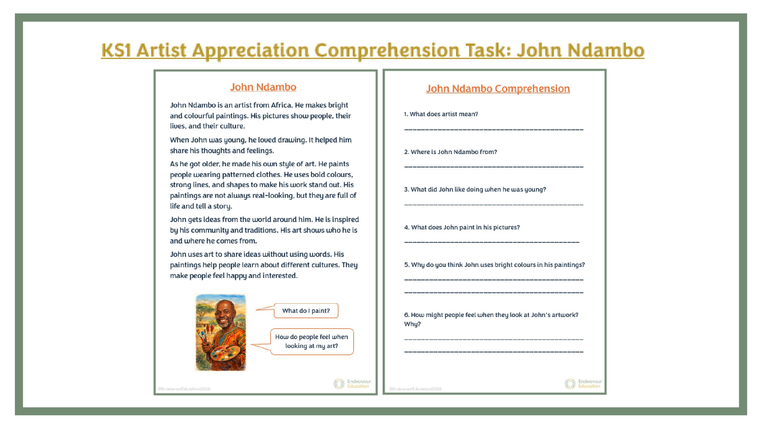 KS1 Comprehension Task: John Ndambo
