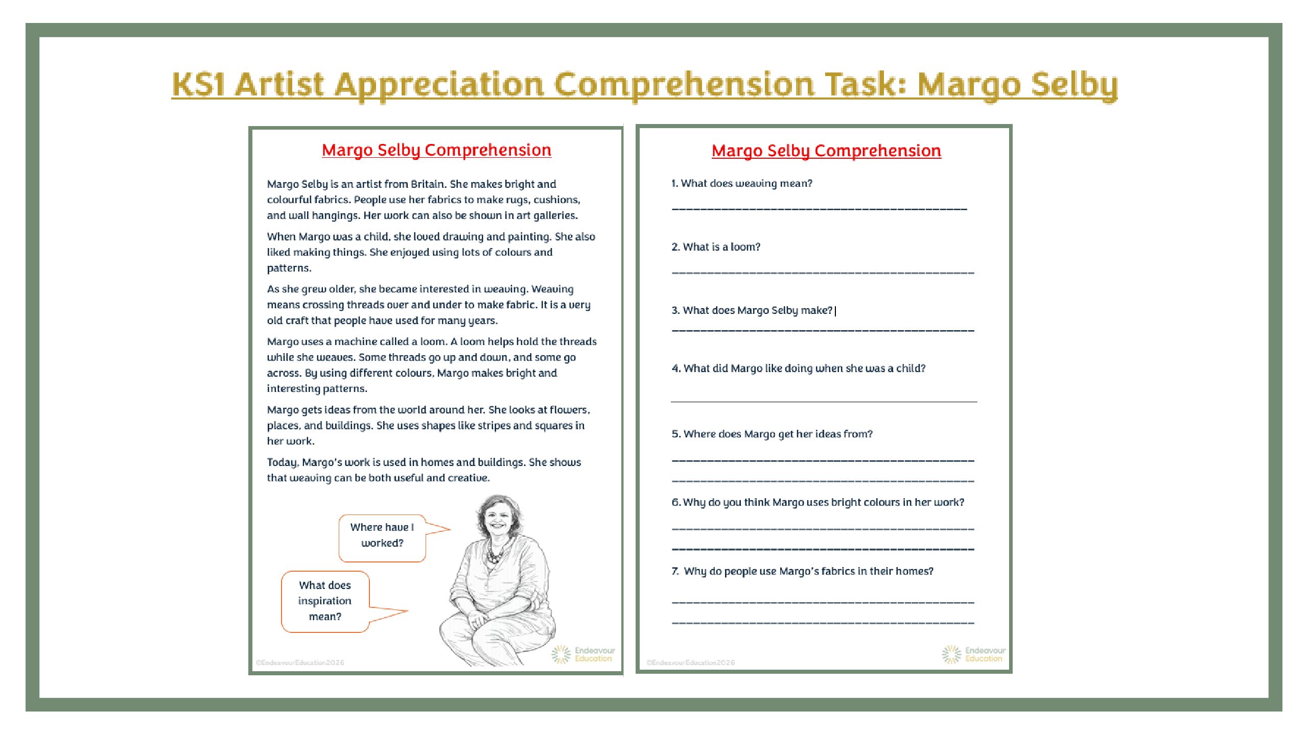 KS1 Comprehension Task: Margo Selby
