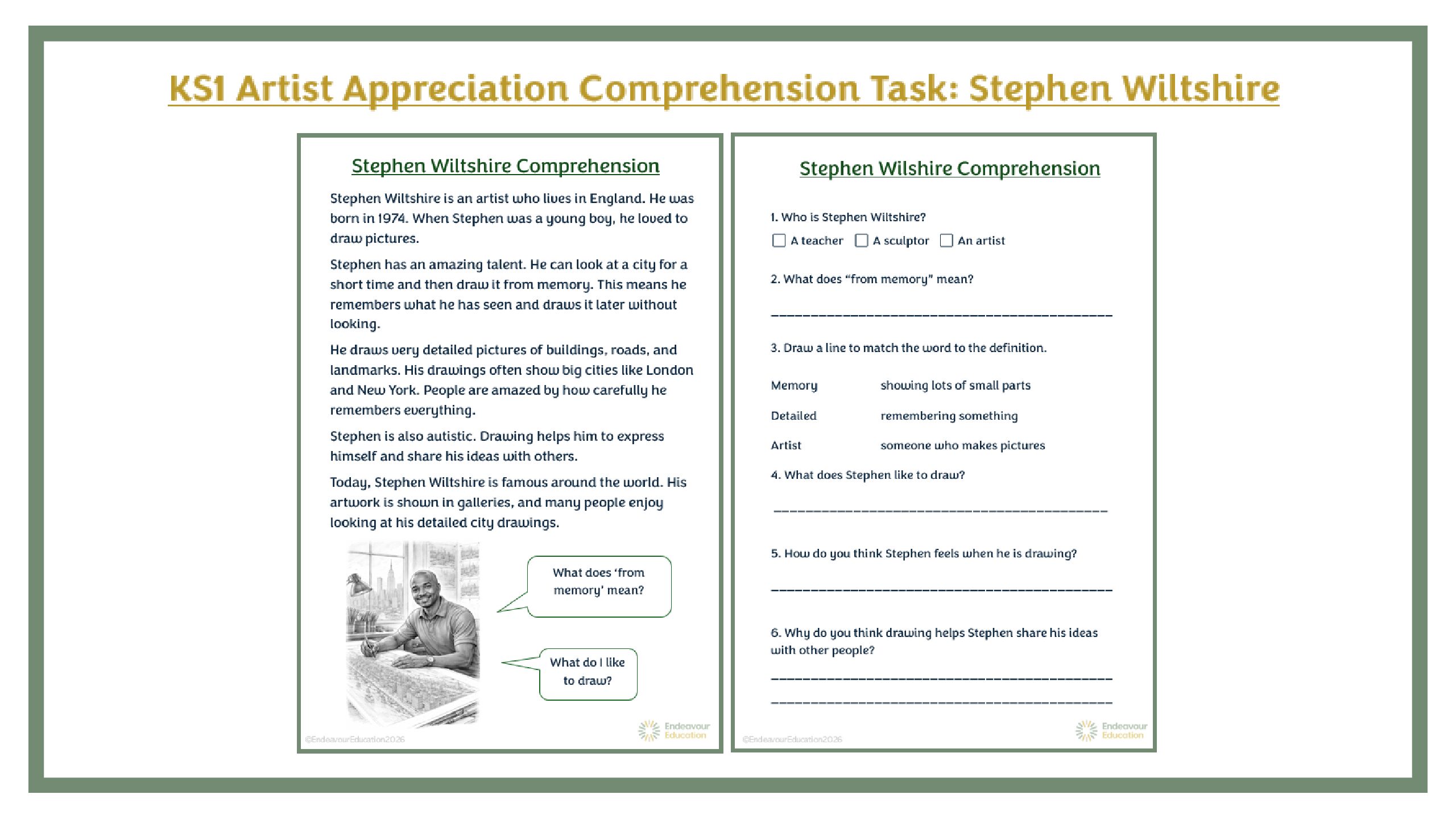 KS1 Comprehension Task: Stephen Wiltshire