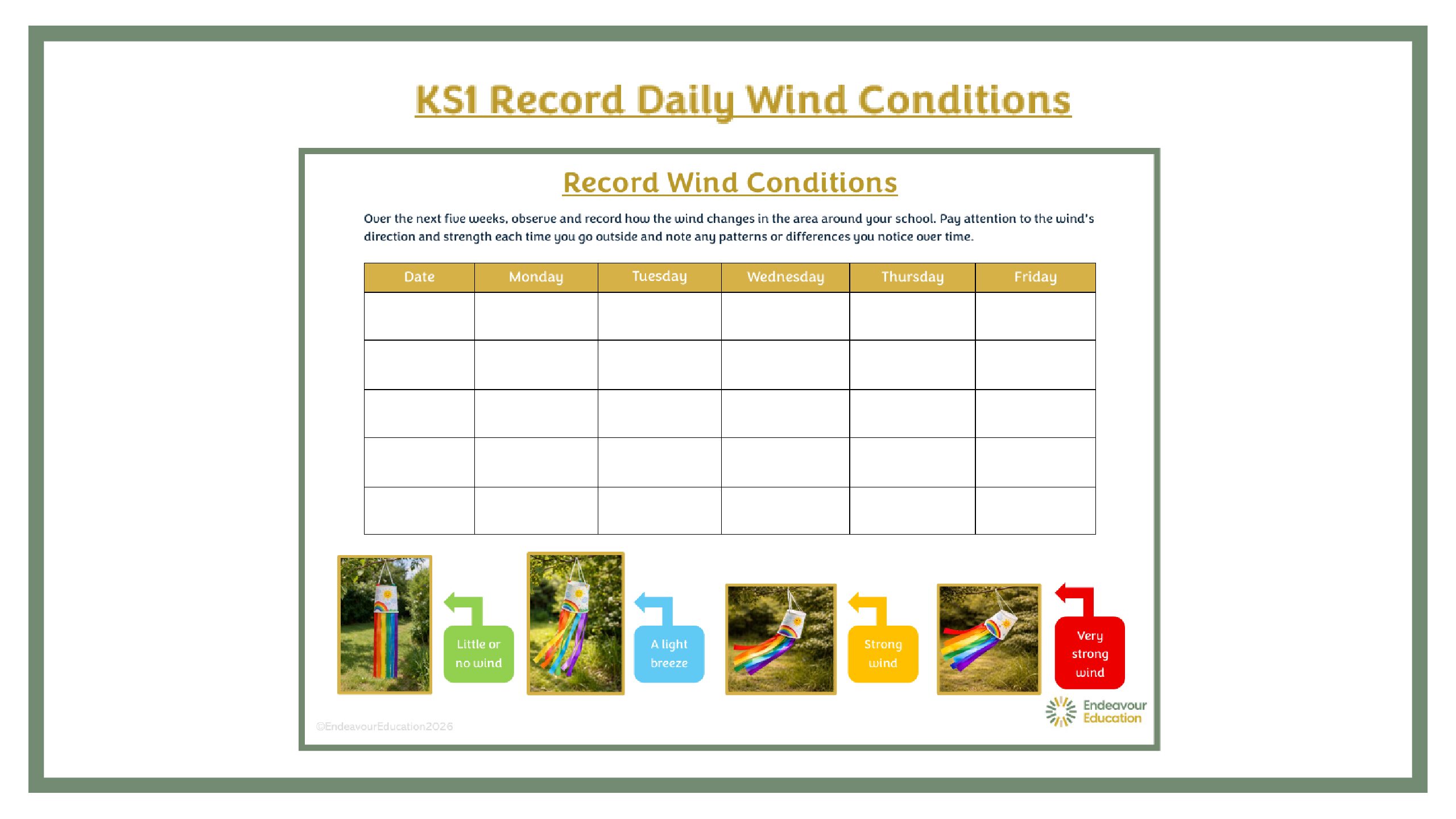 Fieldwork: KS1 Record Daily Wind Conditions