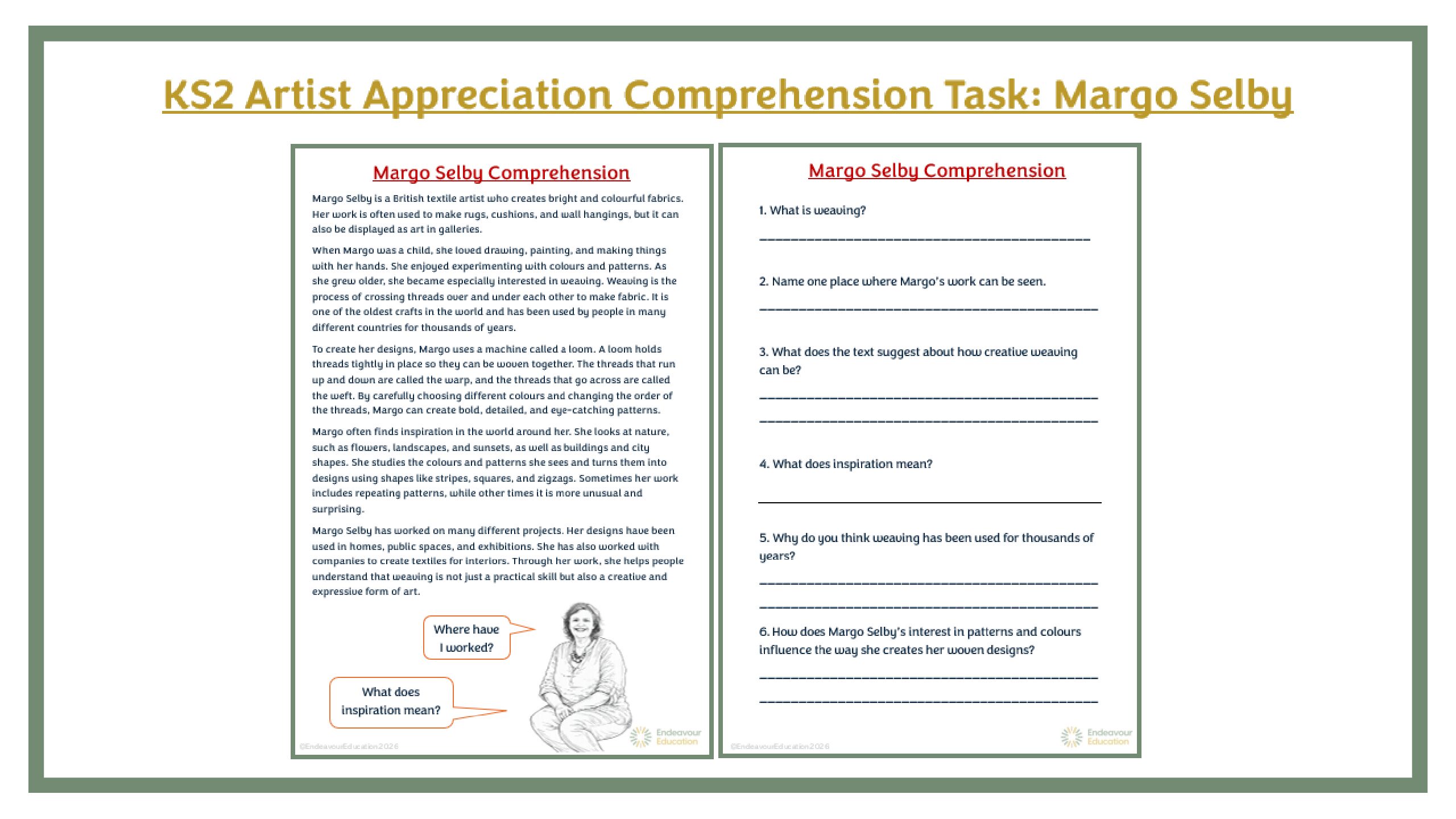 KS2 Comprehension Task: Margo Selby