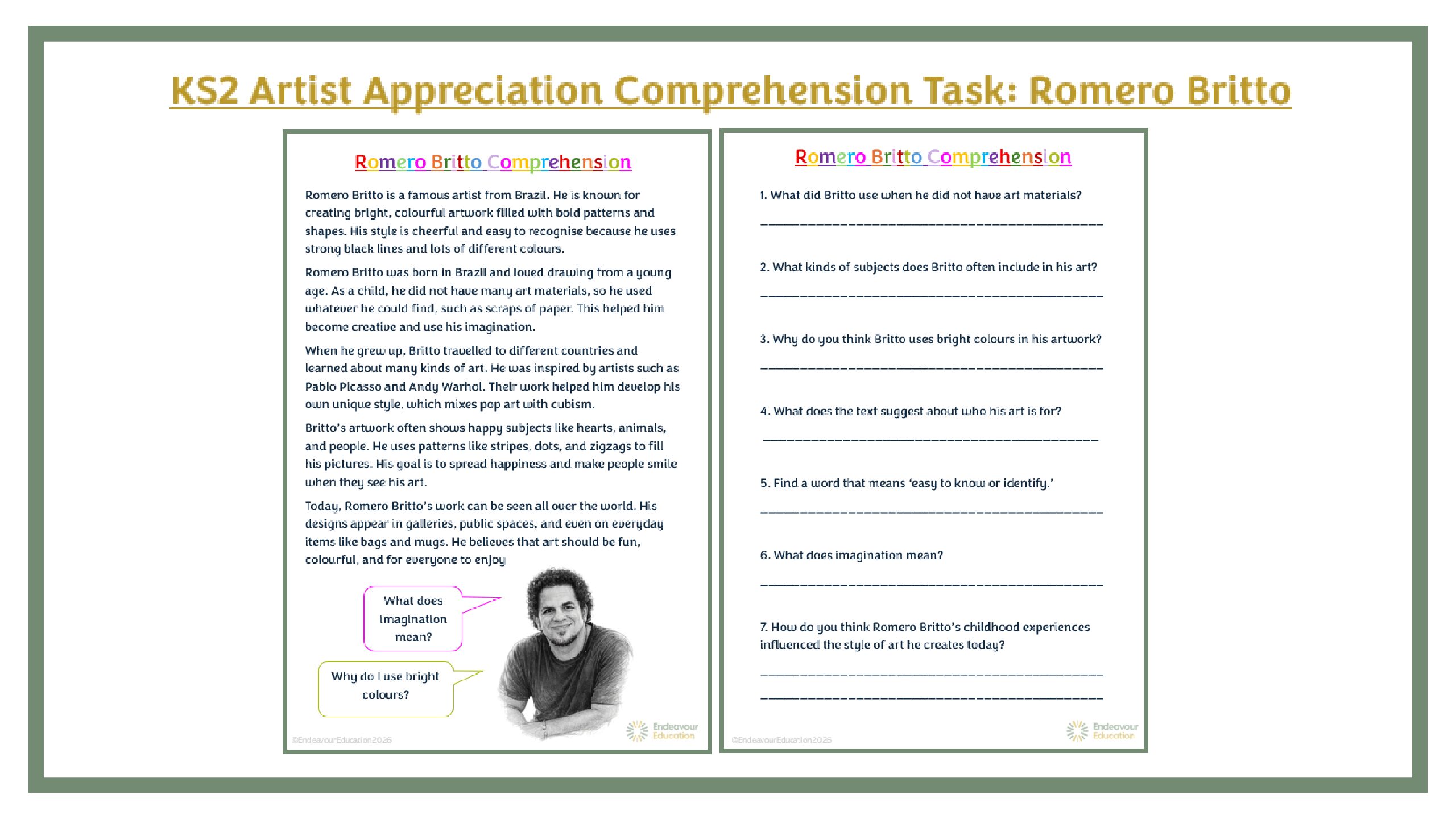 KS2 Comprehension Task: Romero Britto