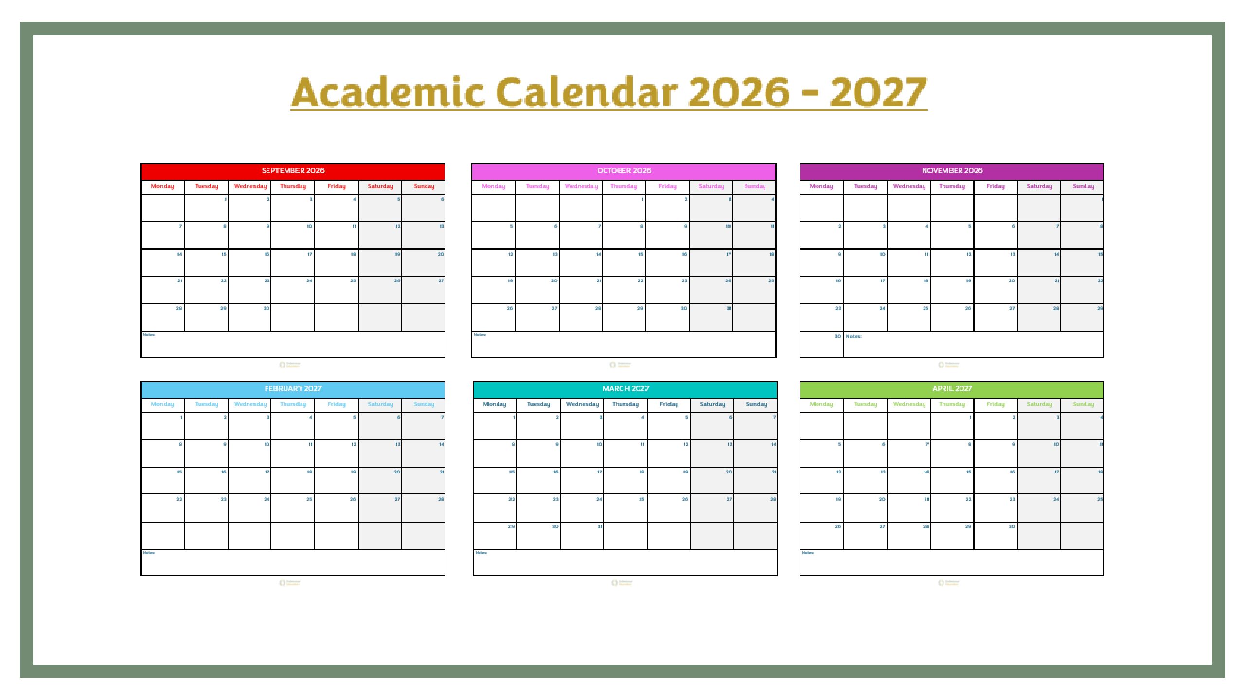 Academic Calendar 2026 - 2027
