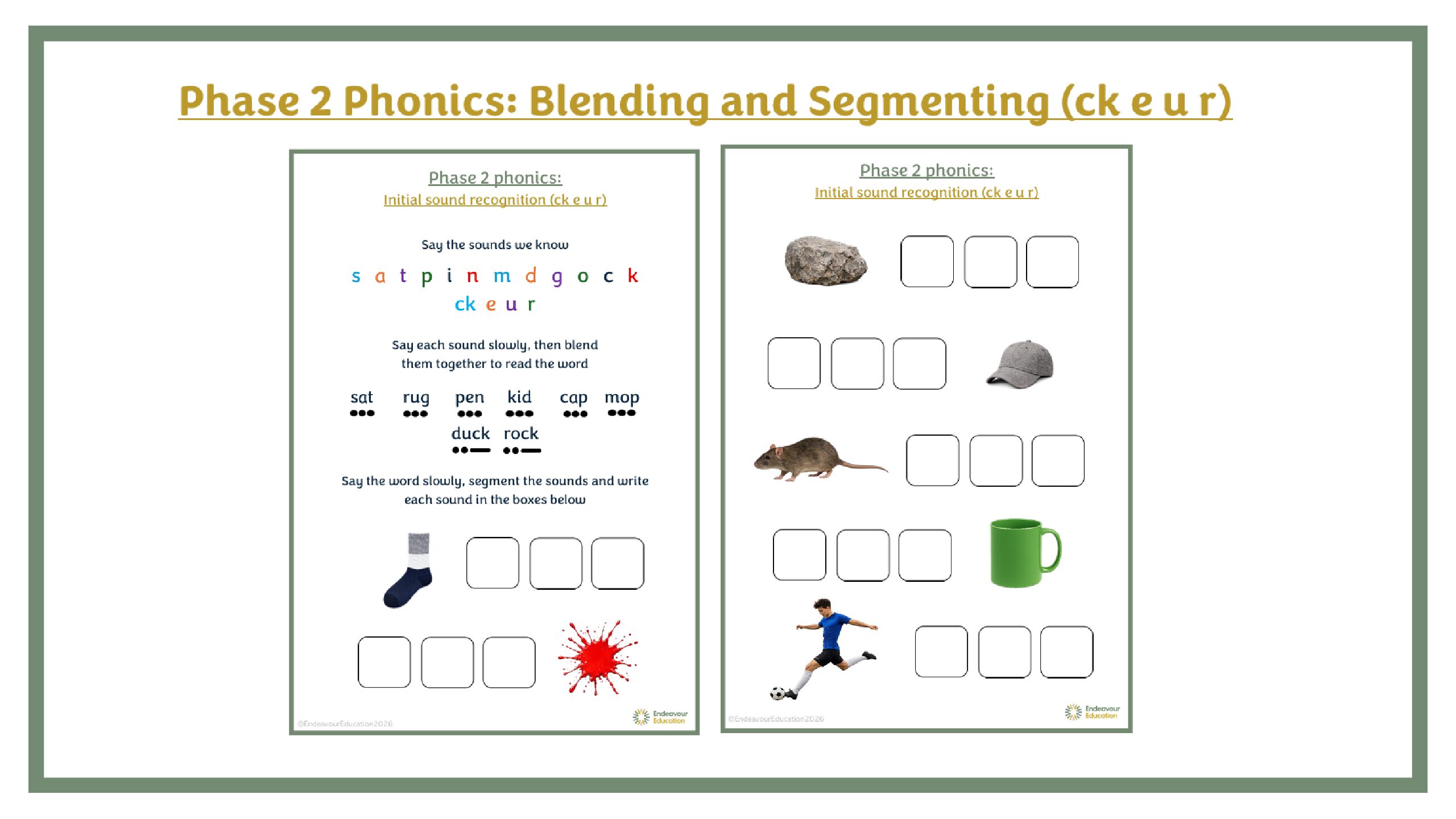 Phase 2 Phonics: Blending and Segmenting (ck-e-u-r)