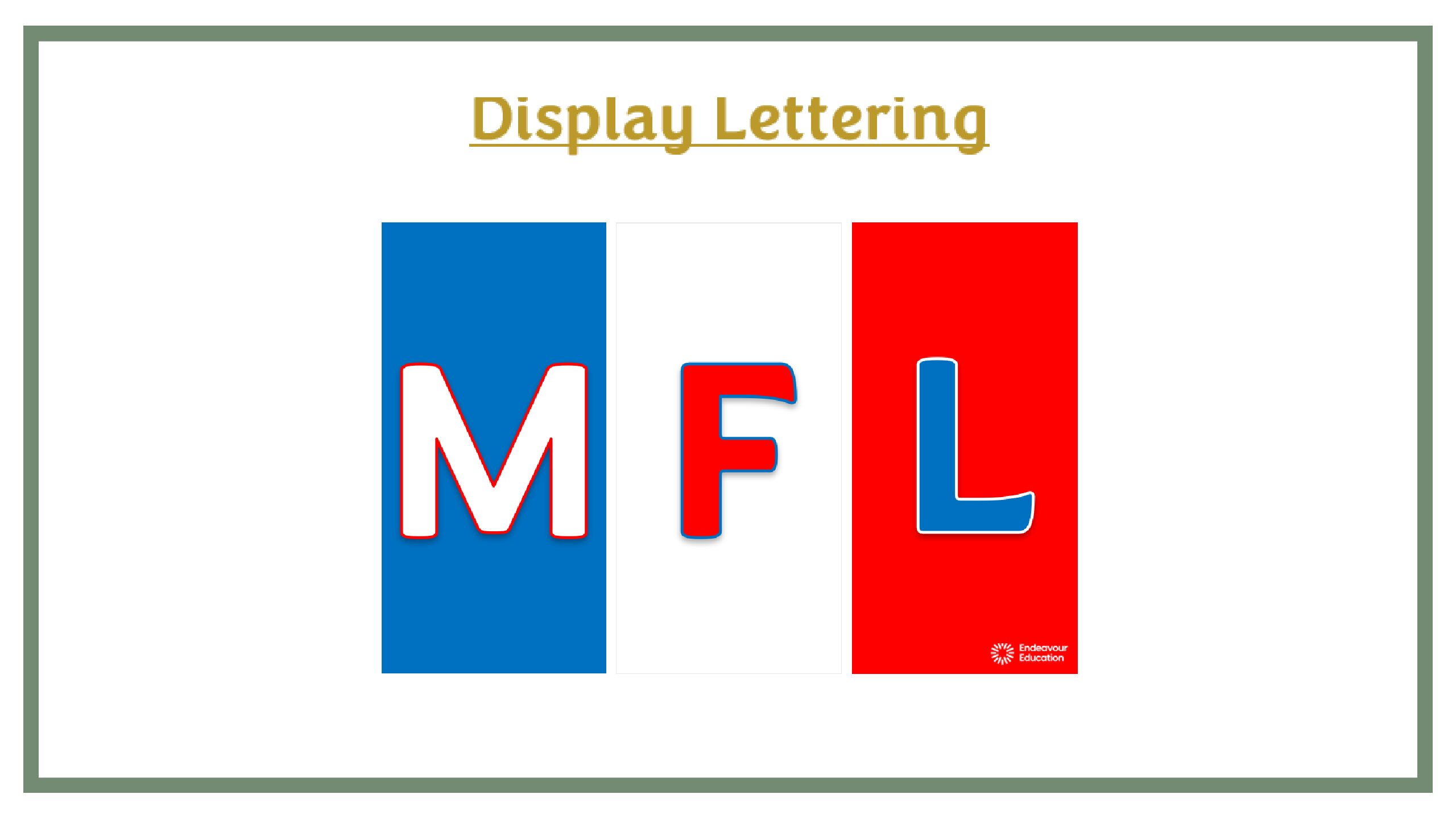 Display Lettering: MFL - Red, white + blue