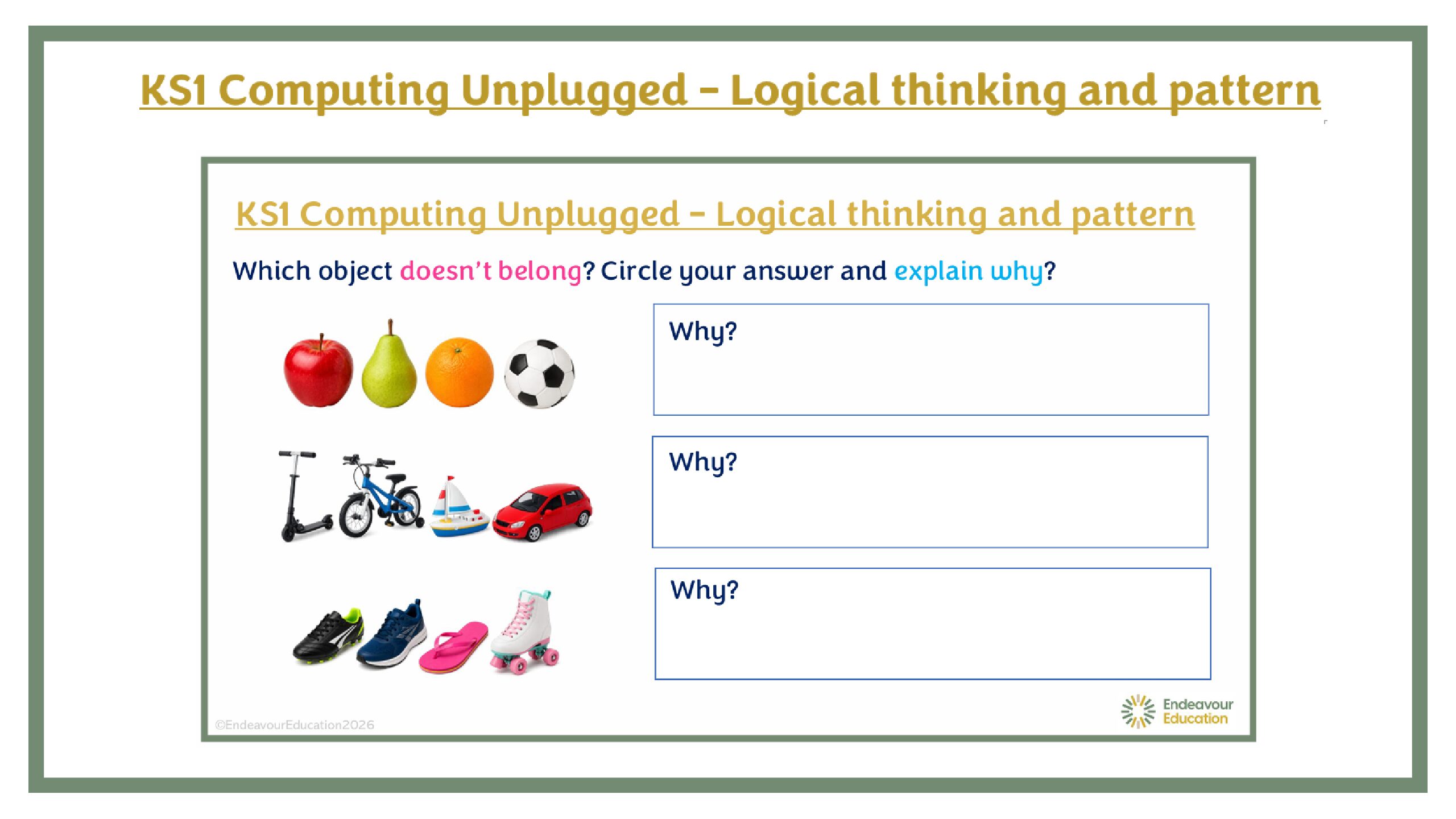 KS1 Computing Unplugged – Logical thinking and pattern