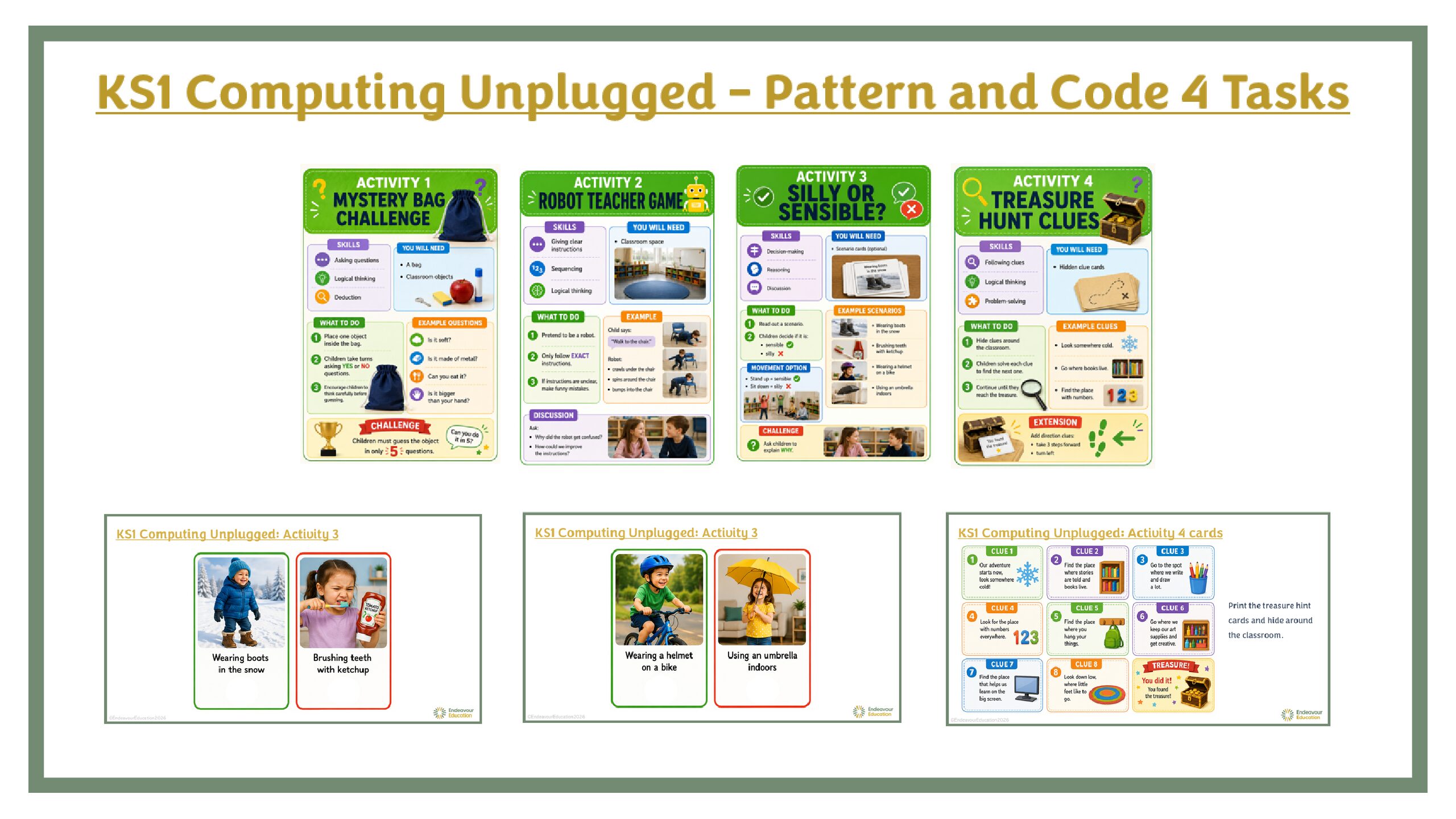 KS1 Computing Unplugged – Patterns and Code 4 Tasks