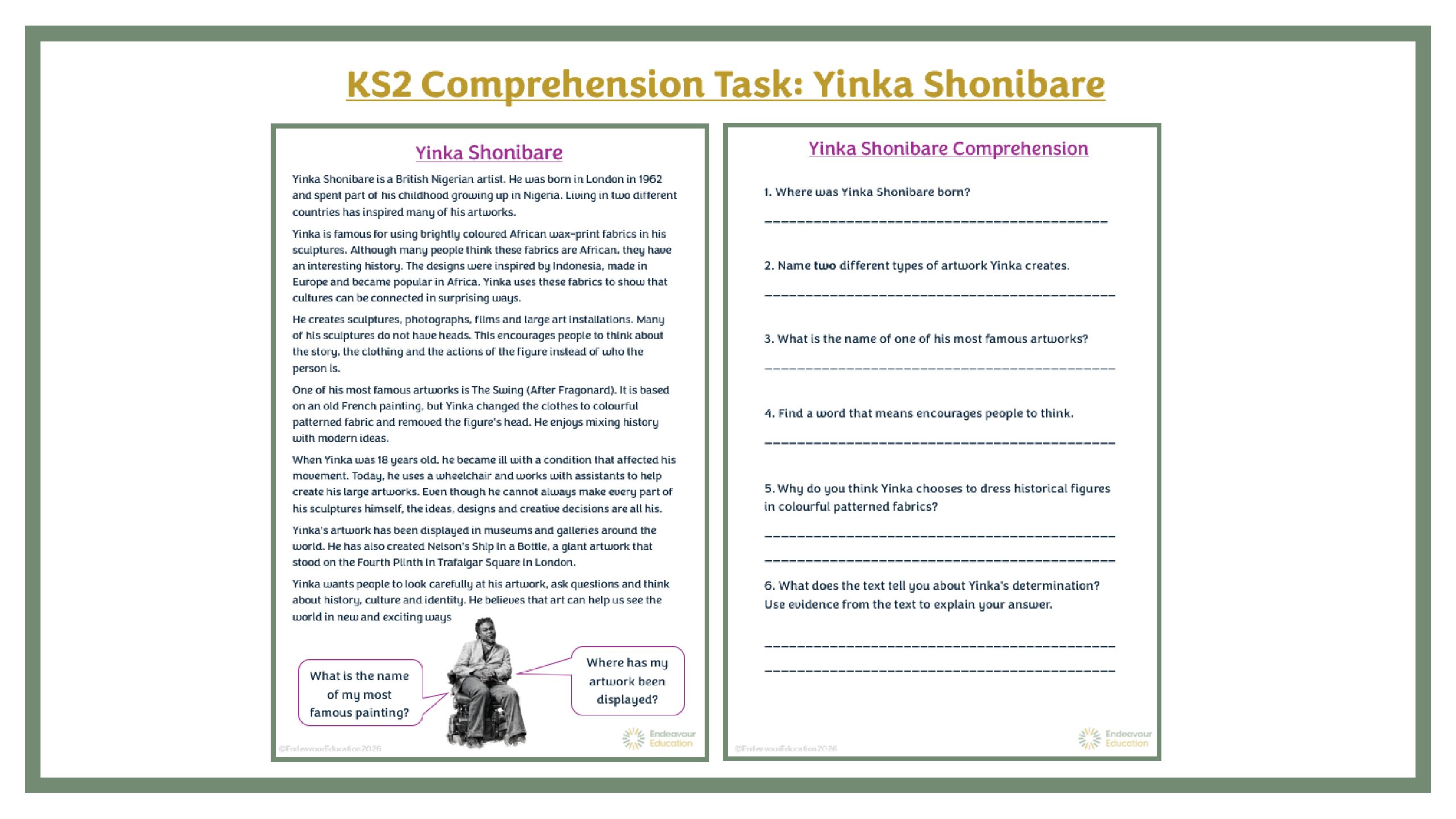 KS2 Comprehension Task: Yinka Shonibare