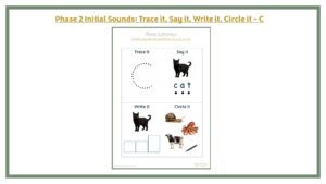 Phase 2 Initial Sounds: Trace it, Say it, Write it, Circle it - c