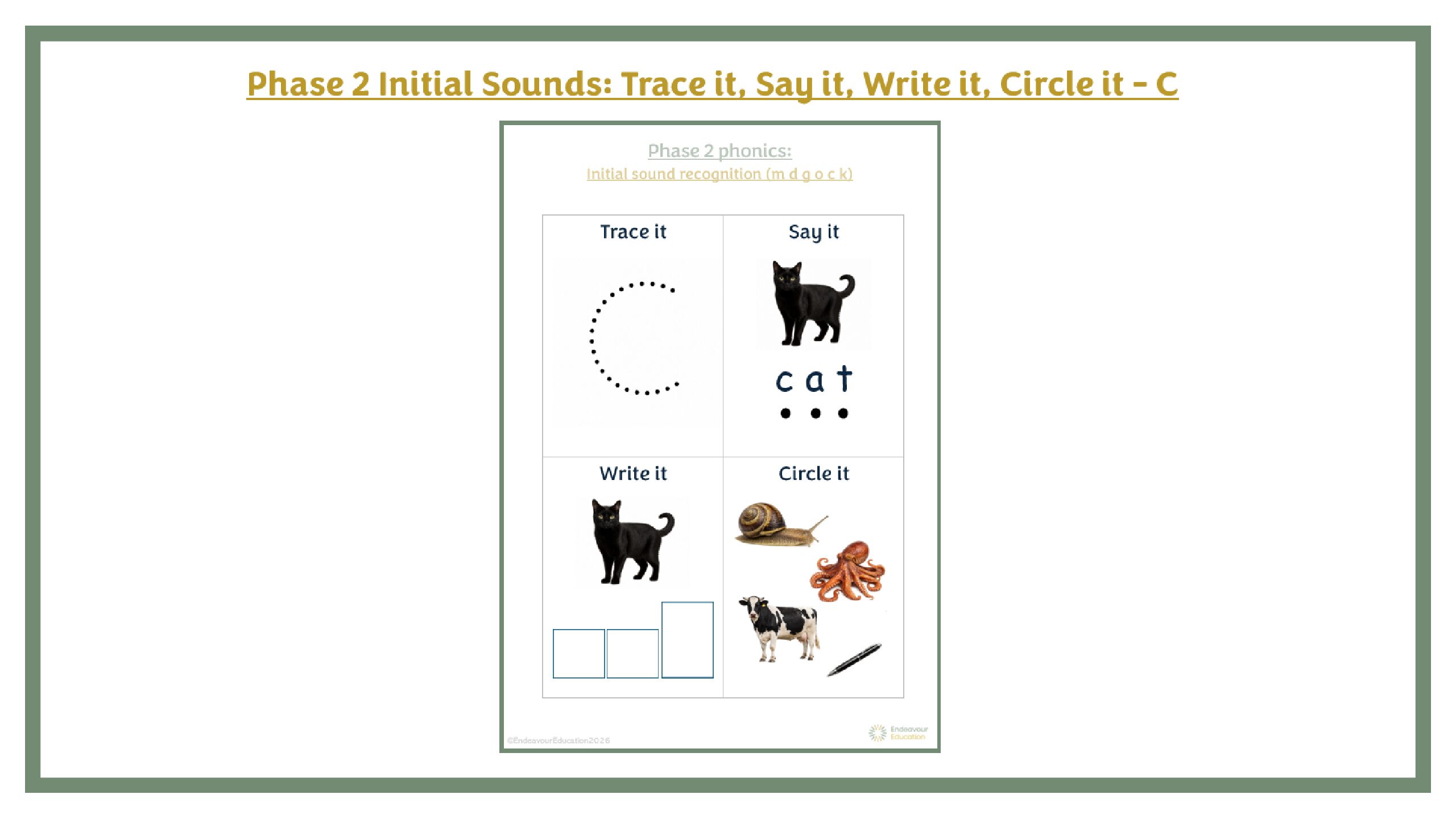 Phase 2 Initial Sounds: Trace it, Say it, Write it, Circle it - c