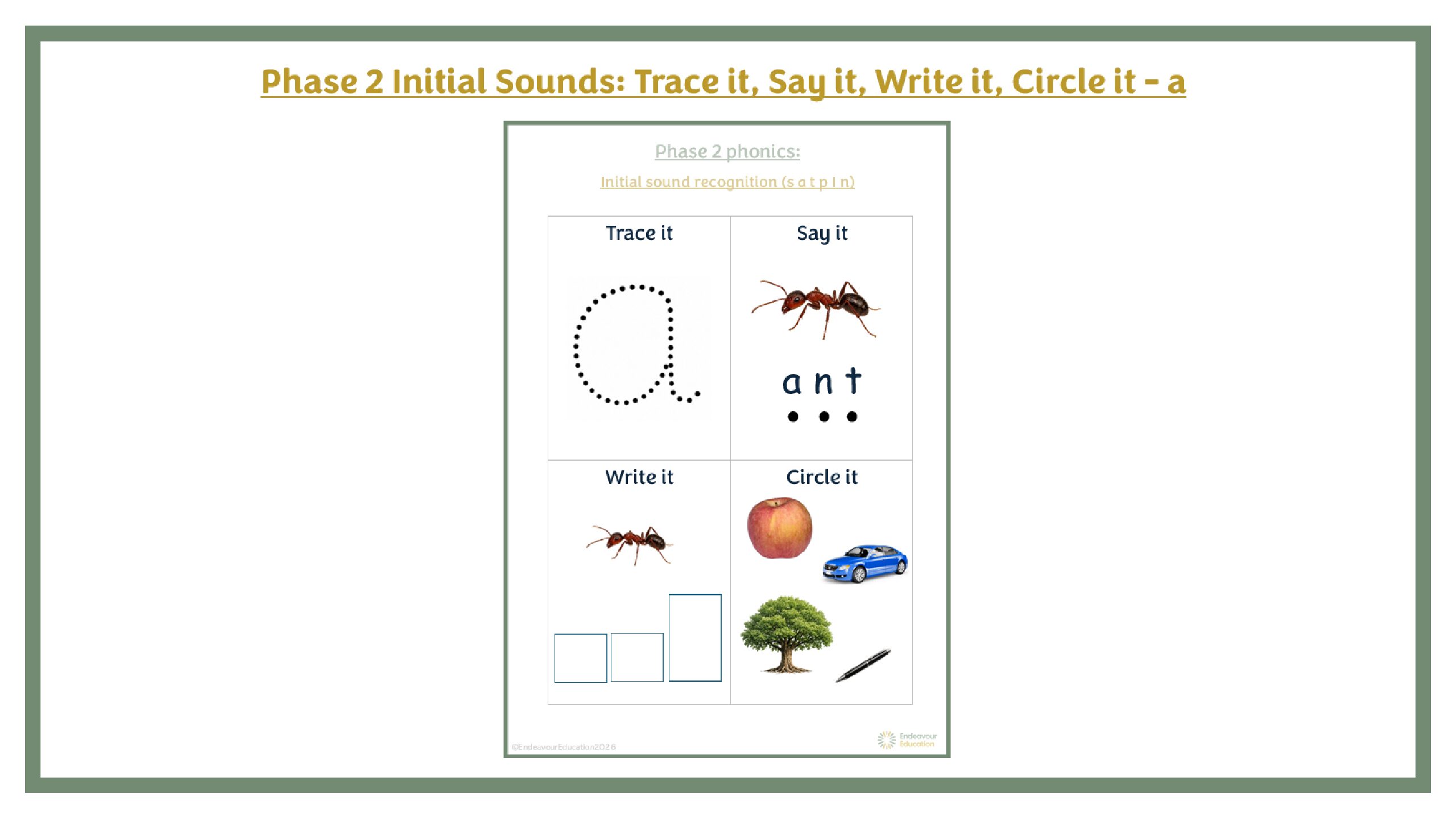 Phase 2 Initial Sounds: Trace it, Say it, Write it, Circle it - a