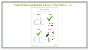 Phase 2 Initial Sounds: Trace it, Say it, Write it, Circle it - ck