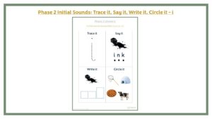 Phase 2 Initial Sounds: Trace it, Say it, Write it, Circle it - i