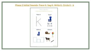 Phase 2 Initial Sounds: Trace it, Say it, Write it, Circle it - k