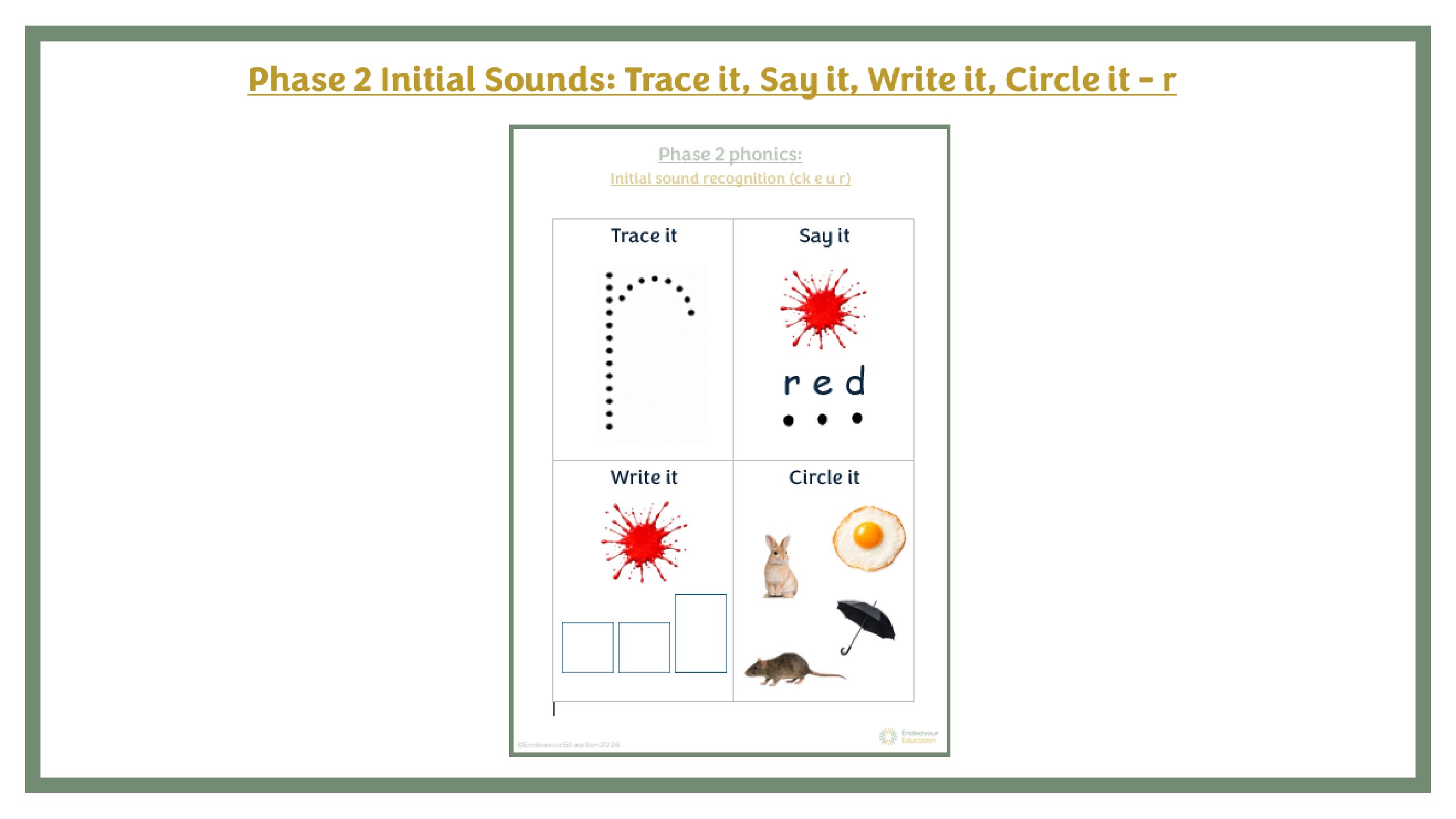 Phase 2 Initial Sounds: Trace it, Say it, Write it, Circle it - r