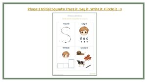 Phase 2 Initial Sounds: Trace it, Say it, Write it, Circle it - s