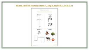 Phase 2 Initial Sounds: Trace it, Say it, Write it, Circle it - t