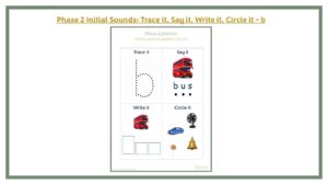 Phase 2 Initial Sounds: Trace it, Say it, Write it, Circle it - b