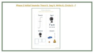 Phase 2 Initial Sounds: Trace it, Say it, Write it, Circle it - f