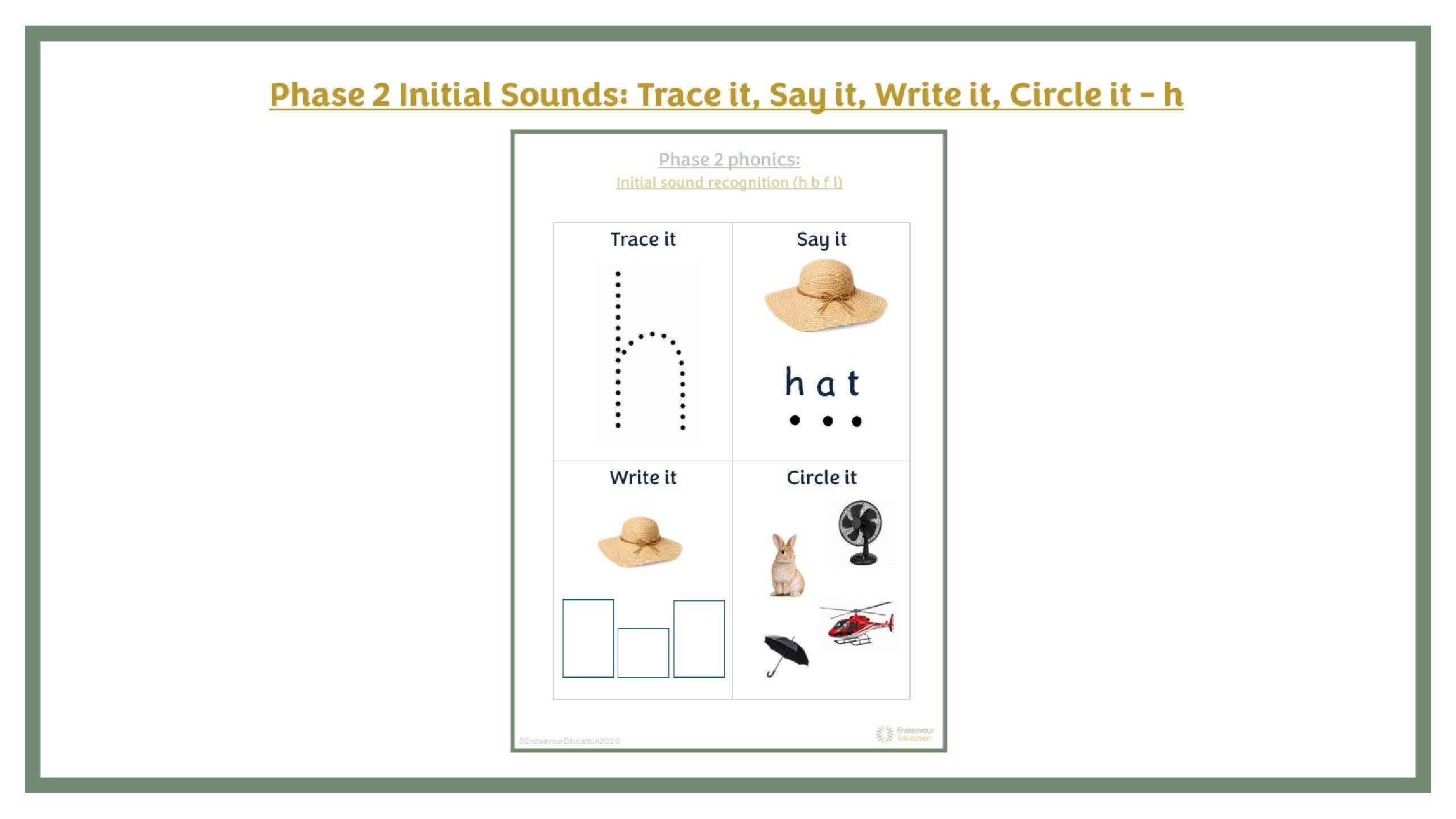 Phase 2 Initial Sounds: Trace it, Say it, Write it, Circle it - h