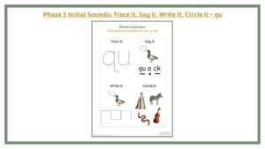 Phase 2 Initial Sounds: Trace it, Say it, Write it, Circle it - qu