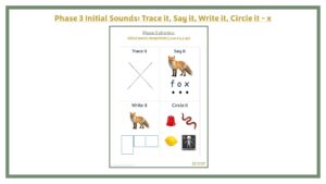 Phase 2 Initial Sounds: Trace it, Say it, Write it, Circle it - x