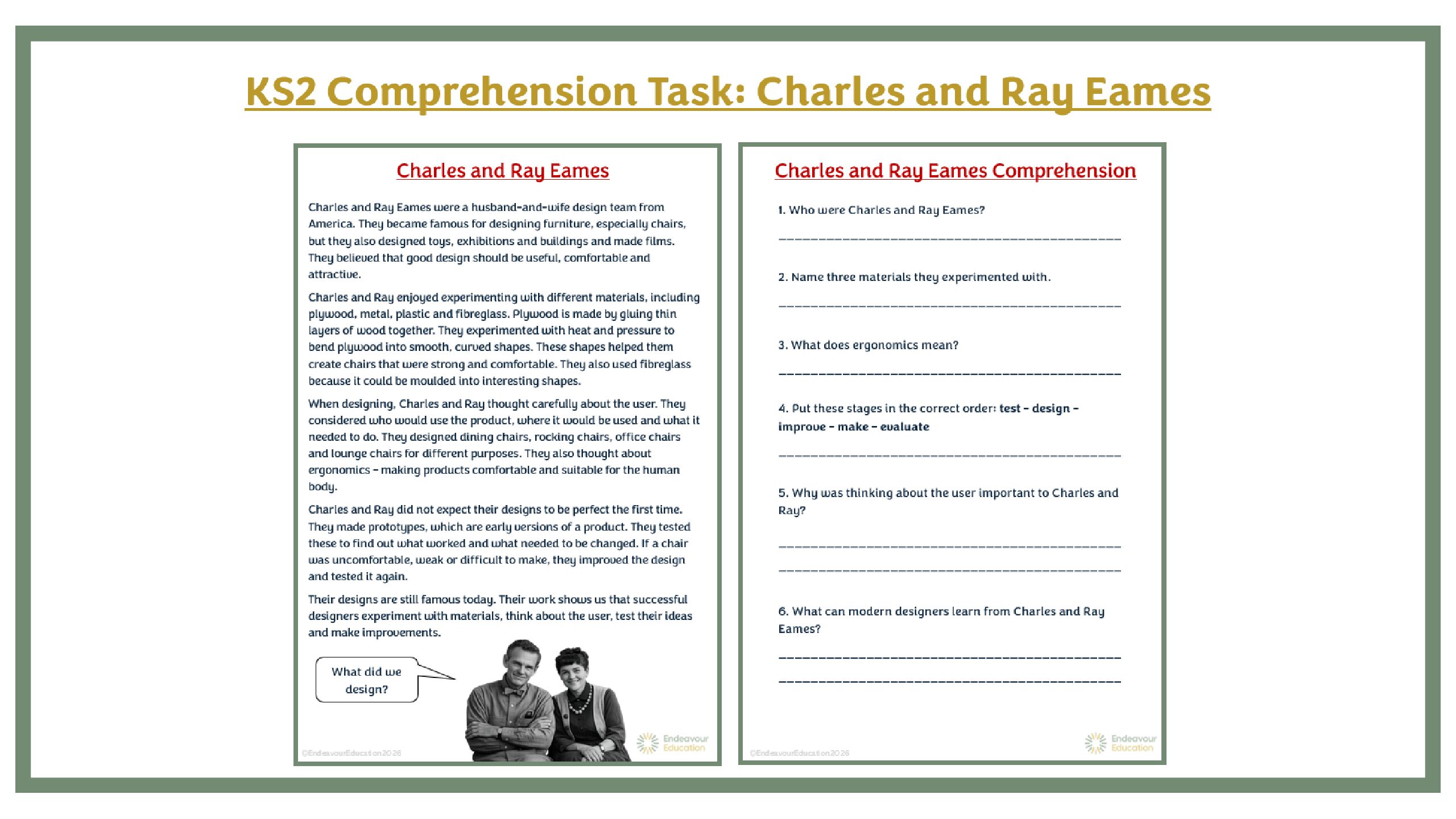 KS2 Comprehension Task: Charles and Ray Eames