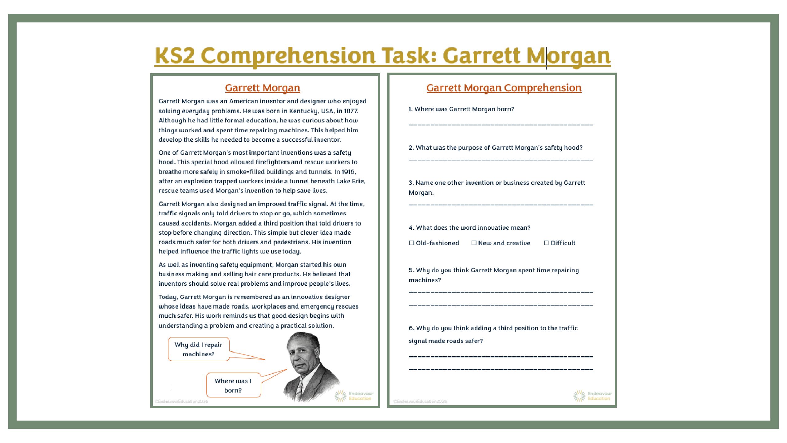 KS2 Comprehension Task: Garrett Morgan