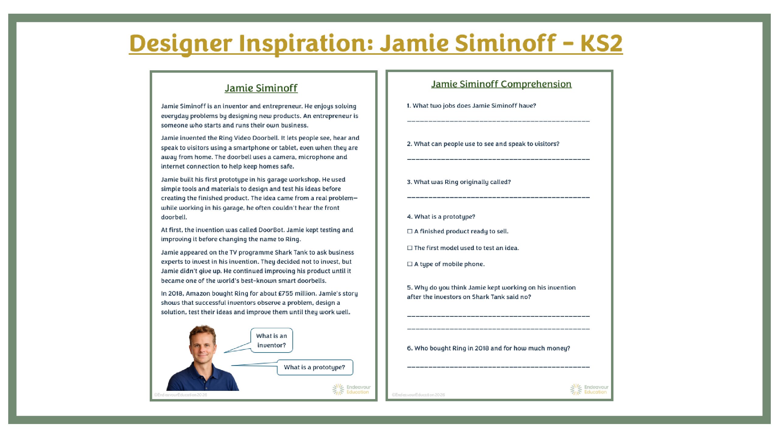 KS2 Comprehension Task: Jamie Siminoff