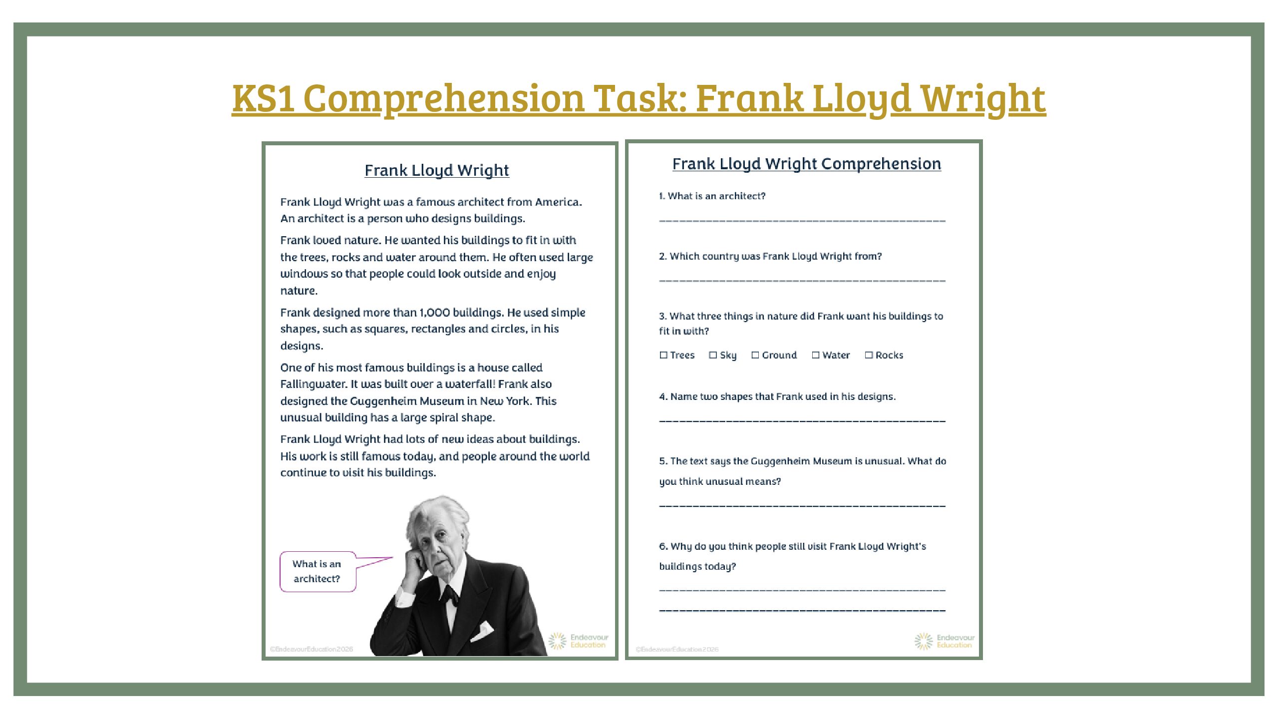KS1 Comprehension Task: Frank Lloyd Wright