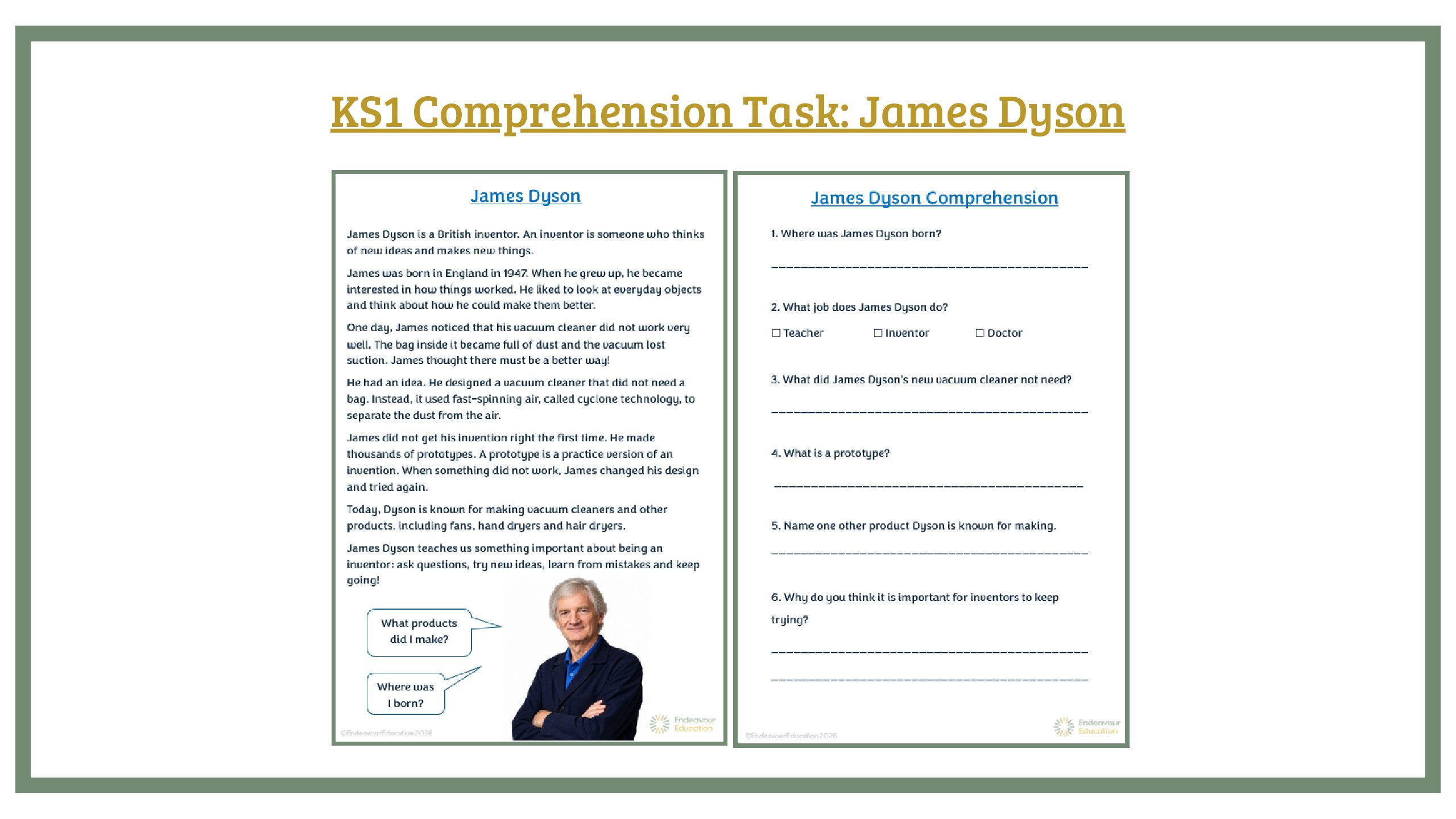 KS1 Comprehension Task: James Dyson