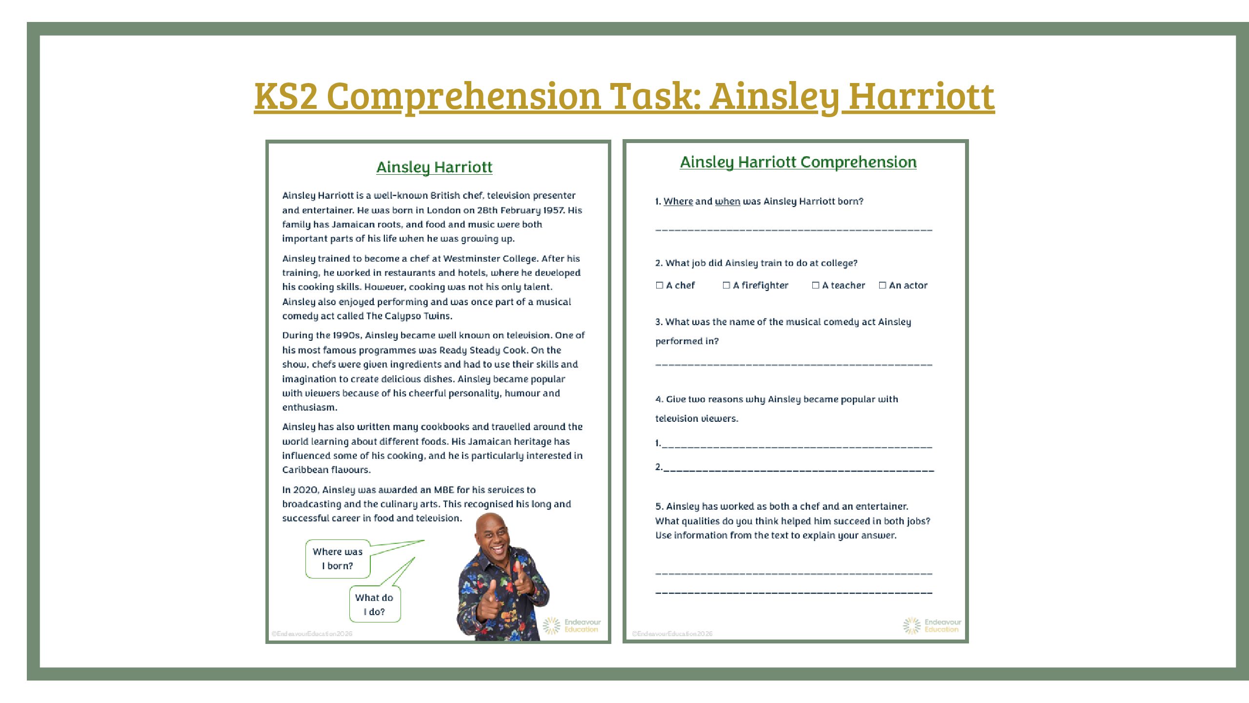 KS2 Comprehension Task: Ainsley Harriott