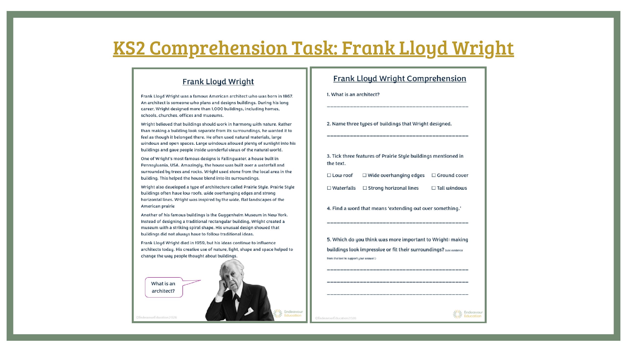 KS2 Comprehension Task: Frank Lloyd Wright