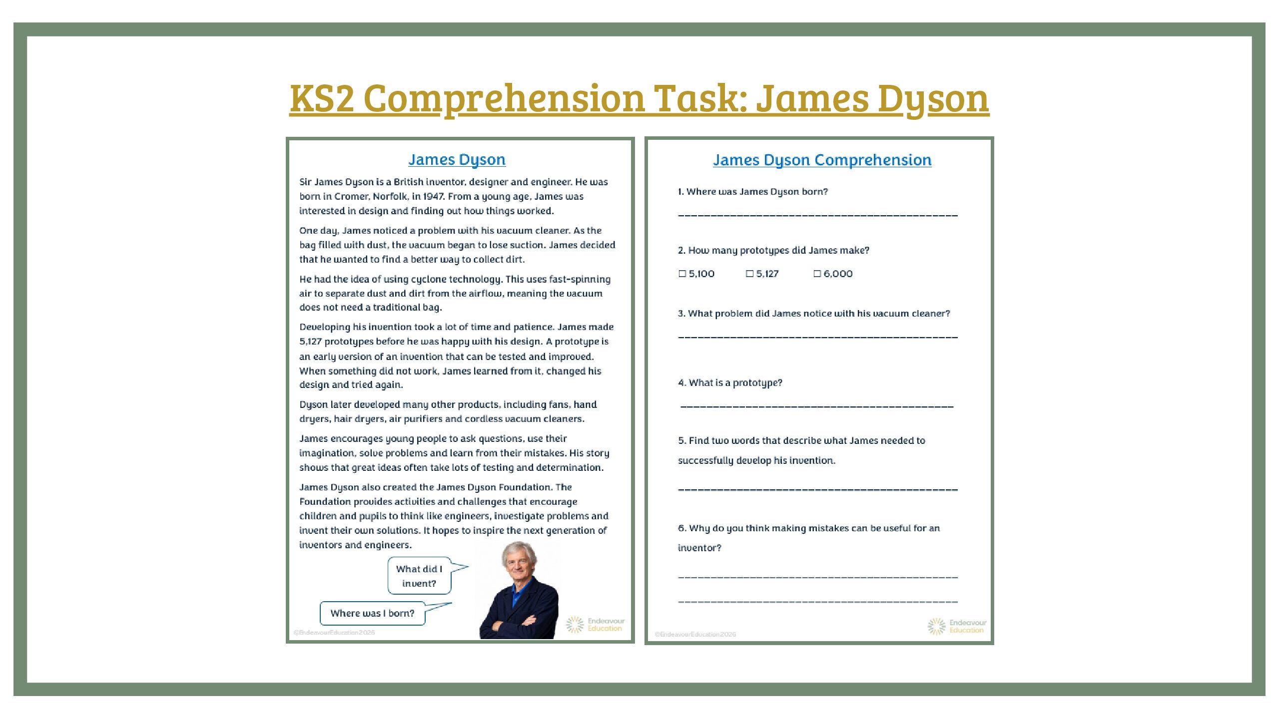 KS2 Comprehension Task: James Dyson