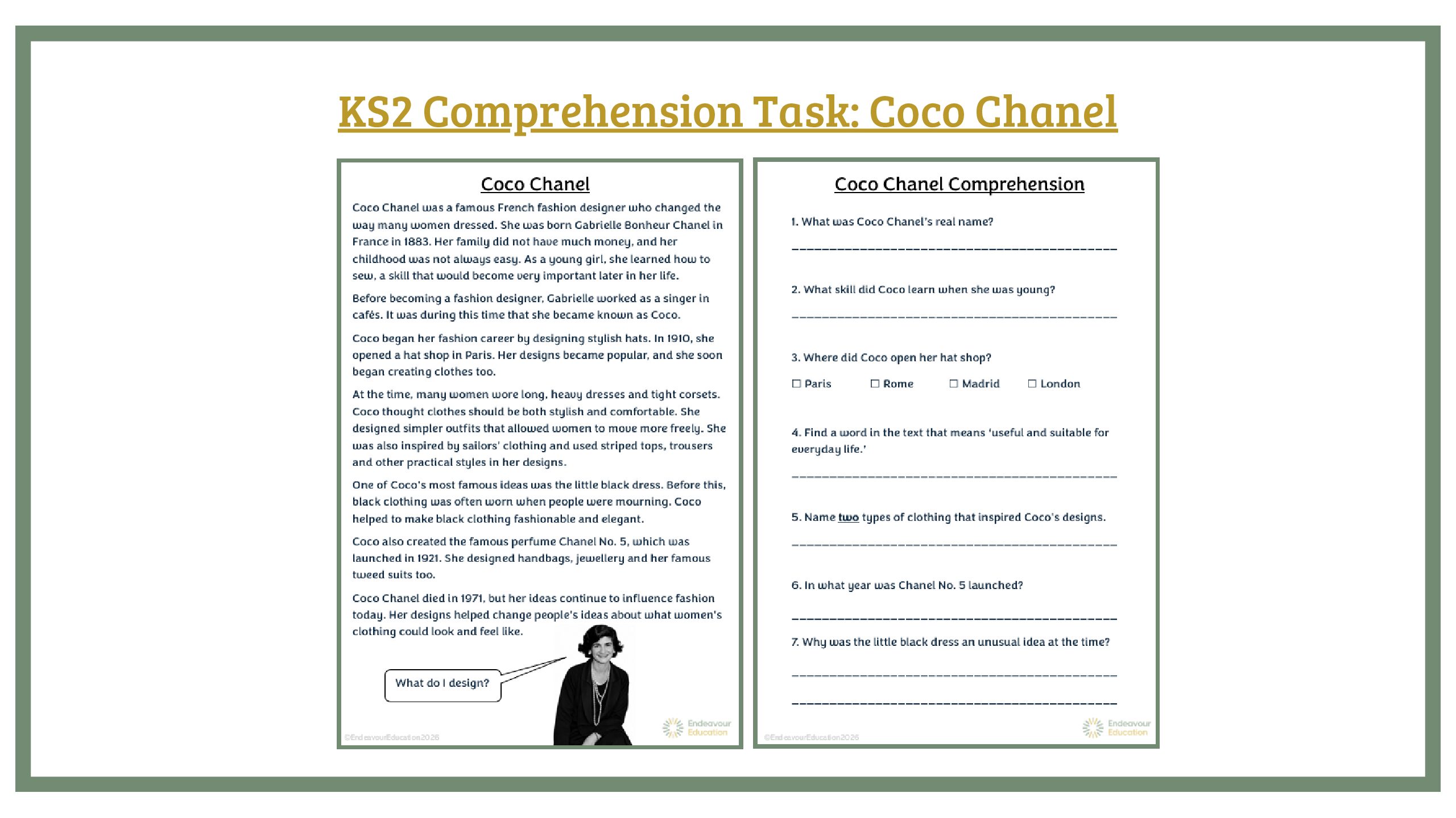 KS2 Comprehension Task: Coco Chanel