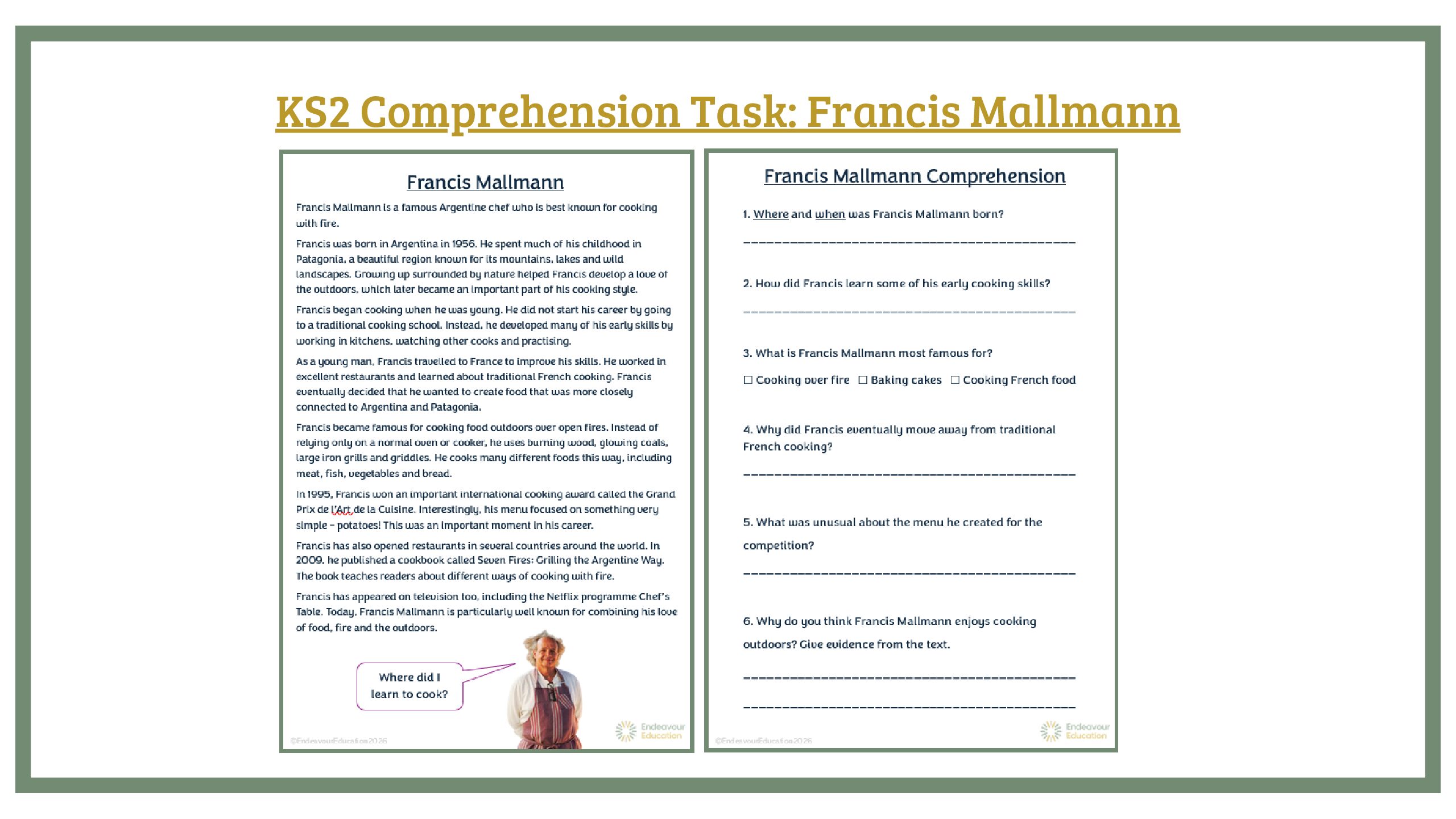 KS2 Comprehension Task: Francis Mallmann